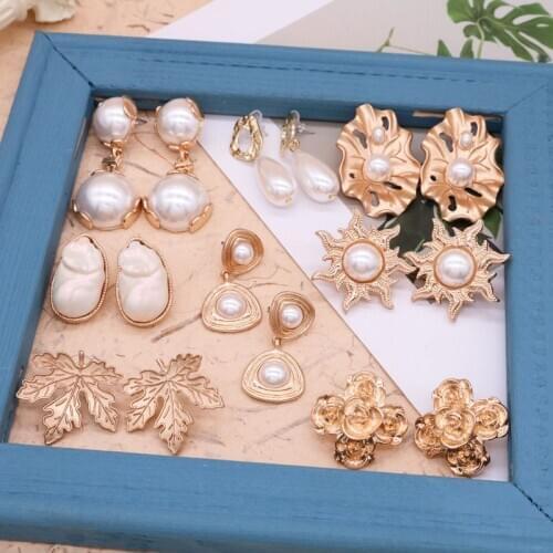 Pearl Alloy Earing Stud Drop Hanging Ancient Piercing Vintage Alloy Baroque Multi-Styles