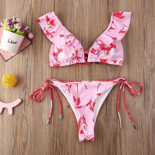 Women Ruffle Bikini Set Push Up Monokini Floral Print Padded Floral Swimwear Swimsuit Female Bathing traje de baño mujer