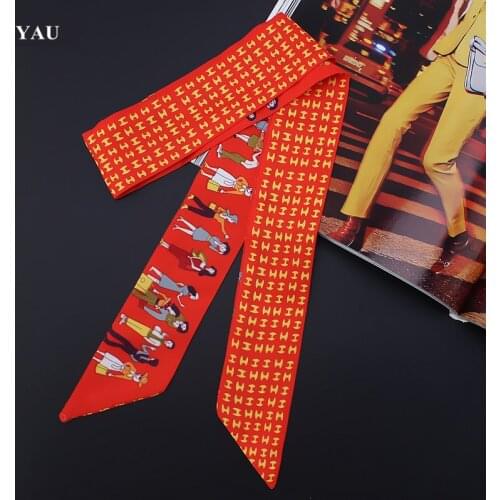 H Brand 95cm*5cm People Human Printed Bag Strap Small Scarf Women Twill Silk Scarf Headband Long Scarves Bag Accessories Ribbon