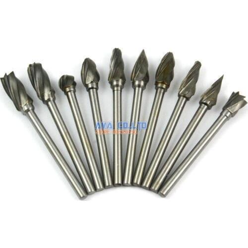 1 Set 10 Pcs 3mm Shank Tungsten Carbide Burr Rotary Cutter File Set CNC Engraving Bit Single Cut