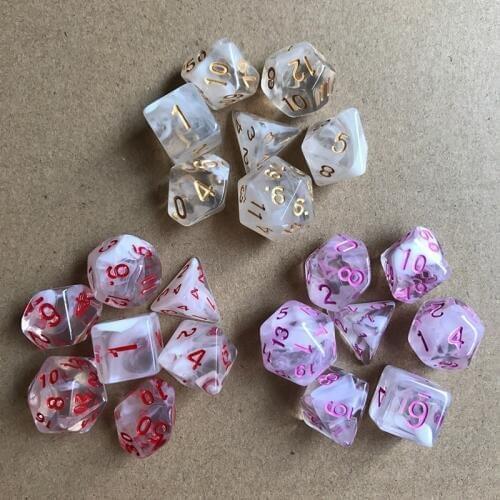 11 Kinds Transparent/Opaque two-color Digital Dice With Pearlized Effect Dice Set 7PCS/LOT Polyhedral Dice