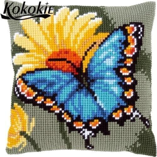 3d embroidered mats butterfly pattern handicraft cross stitch pillow kits throw pillow case cotton embroider Needlework kits