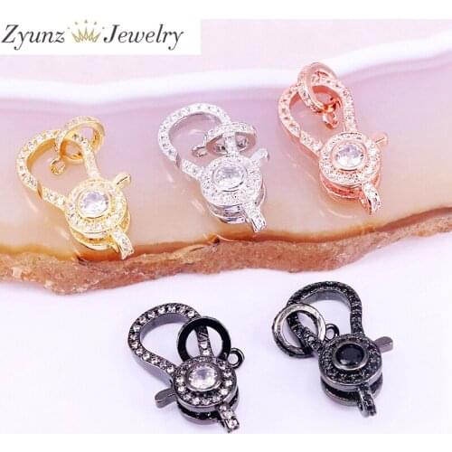 5PCS, CZ Micro Pave Lobster Claw Clasp/Link Connector, Pave Clasp, Micro Pave Clasp, CZ Clasps, Silver Color, Rose Gold, Black