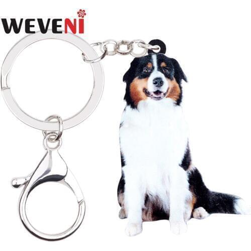 WEVENI Acrylic Happy Australian Shepherd Dog Key Chain Keychain Ring Animal Jewelry For Women Girl Bag Car Purse Charms Gift Hot