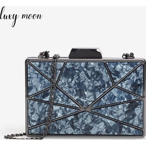 Acrylic Womens Clutch Bag Retro Luxury Designer Handbag Marble Pattern Evening Bags Female Shoulder Party Clutch Banquet Z210