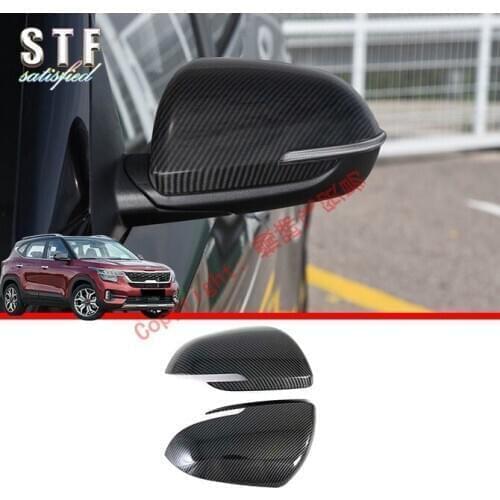 Carbon Fiber Style Car Accessories Side Mirror Cover Trim Rear View Cap Overlay Molding Garnish For KIA Seltos 2019 2020