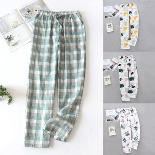Womens Pants Dot Color Trousers Cotton Pajamas Double-layer Home Pajama Pants Thin Loose Pants Plus Size Sleep Bottoms Summer