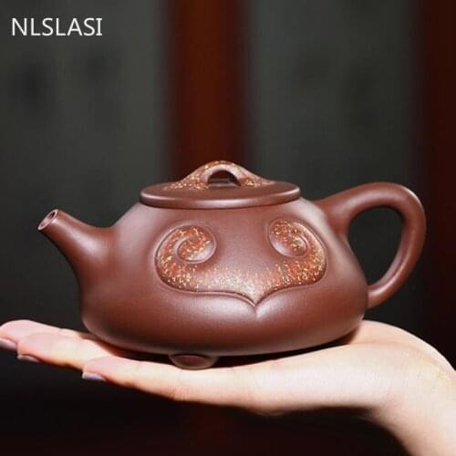 Yixing Boutique Tea Pot Raw Ore Purple Clay Stone Scoop Teapot Handmade Beauty Kettle Chinese Teaware Tea Ceremony Gifts 290ml
