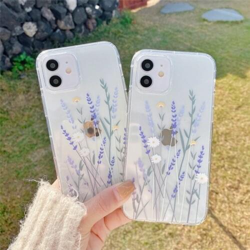 Qianliyao For iPhone 11 XR XS Max 12 Mini 7 8 Plus 12 Pro Max SE 2020 Fashion Relief Purple Flower Clear Soft TPU Back Cover