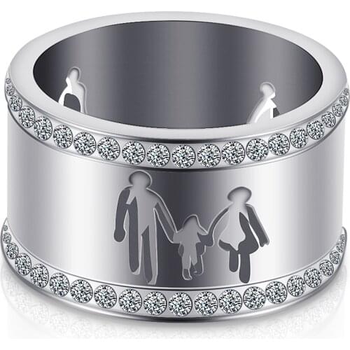 Two row CZ crystal Pave 316L Stainless steel hollow out family ring for Women