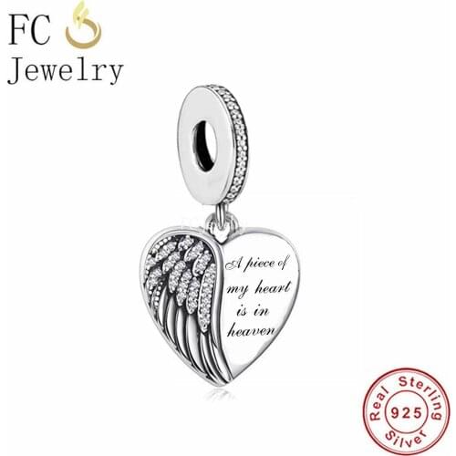 FC Jewelry Fit Original Charm Bracelet 925 Silver Angel Wing A Piece of My Heart is In Heaven Bead For Making Memory Berloque
