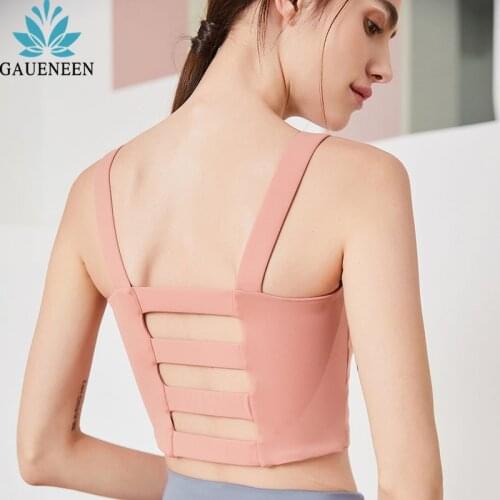 GAUENEEN Hollow Out Yoga Bra Padded Sports Tank Top Push Up Bras Gym Athletic Vest Sleeveless Fitness Shirt Crop Top for Women