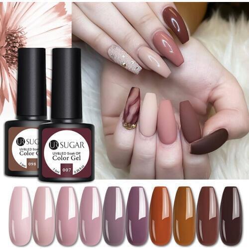 UR SUGAR 7.5ml Dark Brown Color Gel Nail Polish Chocolate Coffee Autumn Soak Off UV LED Acrylic Nail Art Gel Varnish Top Coat