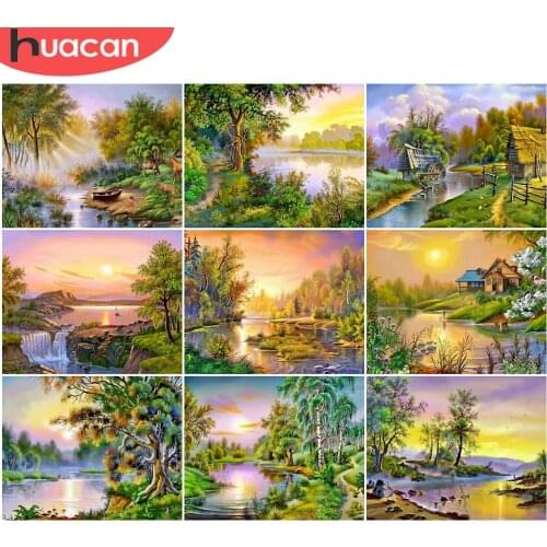 HUACAN Pictures By Number Sunset Kits Home Decoration Painting By Number Tree Scenery HandPainted Art Gift