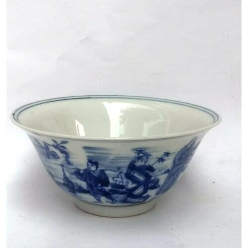 YIZHU CULTUER ART Collected China Old blue-and-white Porcelain Painting Landscape Figure Bowl Dish Family Decoration Gift