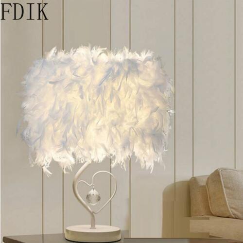 Personality Led Table Light Fashion Creative Decoration Simple Table Lamp Crystal Feather Desk Lights Bedroom Bedside Lighting