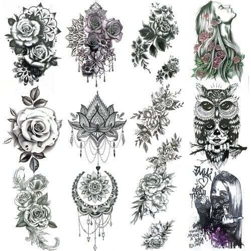 Fake Jewelry Chains Henna Temporary Tattoo For Women Girls Female Rose Lotus Tattoos Sticker Sexy Waterproof Tatoos Mehndi