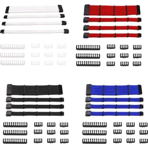PC Sleeved Cable Extension Kit 18AWG 24Pin Motherboard 8 (4+4) Pin CPU 8 (6+2) Pin PCIE with Combs 33cm Multi-color Au23 21
