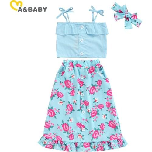 Ma&Baby 1-6Y Summer Child Kid Girl Clothing Set Ruffles Vest Tops Flower Print Skirts Outfits Children Beach Holiday Costumes