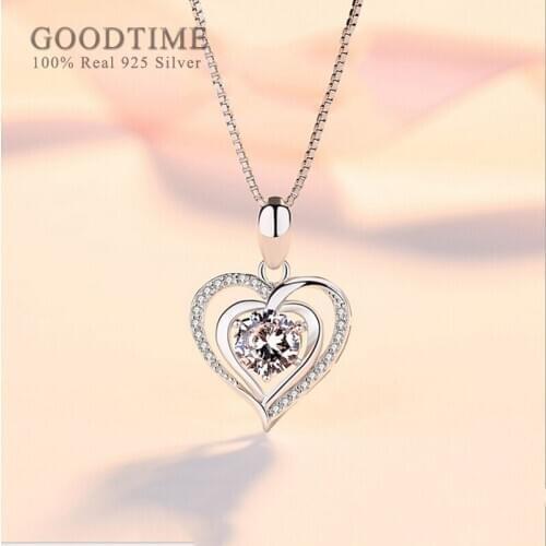Fashion Silver Necklace 925 Sterling Silver Women Necklace Love Heart Zircon Pendant Rhinestone Necklace Wedding Gift For Lover