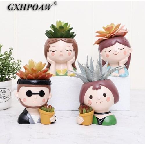 Cartoons Character Succulents Resin Flower Pots Doll Sculpture Art Flowerpot Garden Creativity Fine Potted Home Decor Ornaments