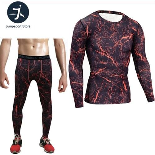 Male Running 3D T-Shirt Compression Set Men Run Jogging Suits Fitness Sports Sets Long Sleeve Shirt and Pants Gym Workout Tights