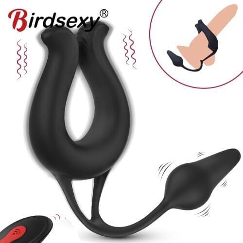 Men Penis Vibrating Ring Dildo Anal Plug Vibrator Sex Toys for Men Scrotum Massager Male Chastity Cage Testicle Bondage Vibrador