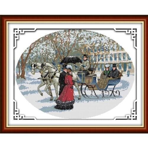 Snowy Day Scenery Cross stitch kits Set 14CT white 11ct Print Paintings Embroidery DIY Handmade Needlework Home Decor Ricamo