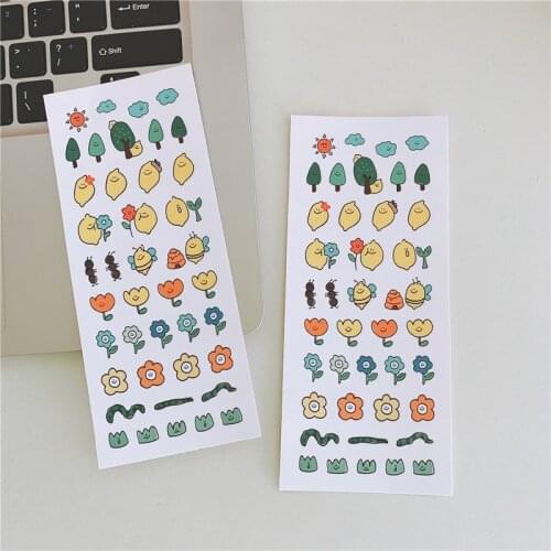 Korean Ins Cartoon Lemon Flower Tree Cute Stickers PVC Mobile Phone Stationery Decorative Sticker Children Paster Kawaii Labels