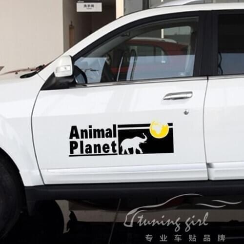 Car Stickers 2PCS Animal Planet Earth Discovery Elephant Creative Decals For Door Waterproof Auto Tuning Styling 32cm 50cm D22