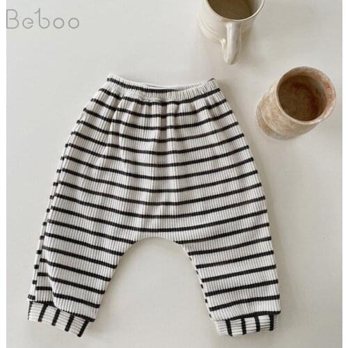 Korean 2021 New Baby Clothes Spring And Autumn Boys Striped Pants Fashion Cotton Elastic Middle Waist Loose Trousers For Girls