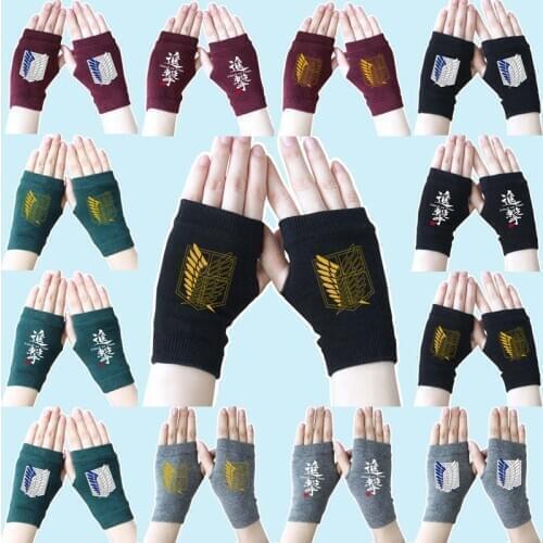 Autumn And Winter Japan Anime Cartoon Attack On Titan Winter Warm Half Finger Men Women Glove Cosplay Accessories Gloves