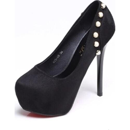 Autumn exquisite round head 12CM high heel single shoes sexy nightclub professional black womens shoes
