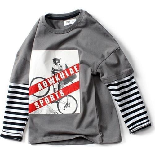 4-13 Age boy girls spring autumn sweatshirt T-shirt cartoon letter printing stitching long-sleeved cotton quality child clothing