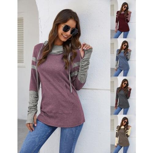 Sexy baby 001 Winter womens clothing casual fashion stitching pleated sleeves hooded pocket top MCN