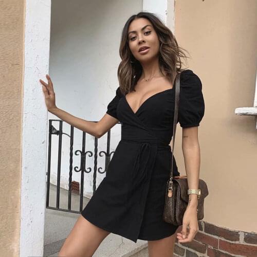 Bellflower Black Birthday Dress For Women High Waist V-Neck Lace Fashion Personality Maiden Birthday Party Holiday Mini Dress