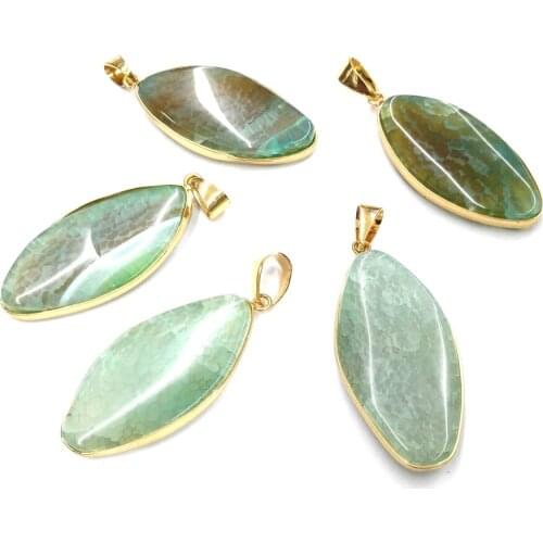 Natural Stone Pendant Necklace Accessories Marquise Shape Dragon Pattern Agate Stone Charms For Jewelry Making Bracelet Earrings