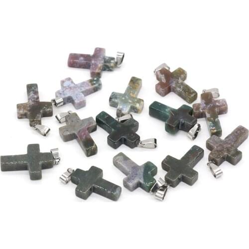 10PC Natural Stone India Agates Charms Pendant Cross-shaped Pendants DIY Elegant Earring Necklace Jewelry Making Supplies Gift