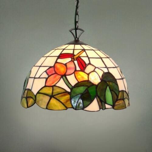 12inch Country Flowers Tiffany pendant light Country Style Stained Glass Lamp for Bedroom E27 110-240V