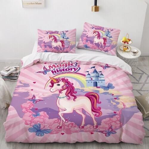 Luxury 3D Bedding Sets Comforter Quilt Cover Duvet Set Full King Queen Double Single Unicorn Cartoon Design Custom Bedclothes