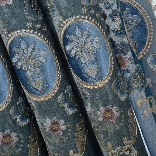 European Style Curtains for Living DiningRoom Bedroom PolyesterFabric Jacquard Three-dimensional Embroidery Curtain Tulle Custom