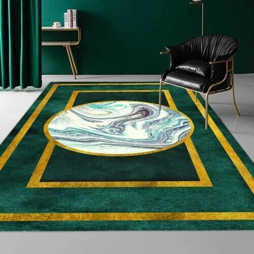 Nordic Simple Dark Green Carpet Luxury Abstract Geometric Marble Printed Rug For Living Room Floor Mat Bedroom Bathroom Rug