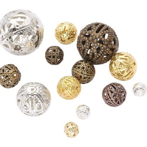 100pcs 6-16mm Round Iron Filigree Beads Mixed Colorfor Making DIY Necklace Bracelet Jewelry Accessories Hole: 0.5-1mm