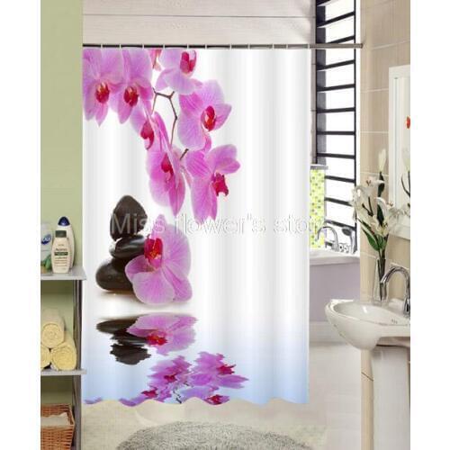 Reflection Purple Flower Blackstone Shower Curtain Bathroom Waterproof Mildewproof Polyester Fabric With 12 Hooks 180cm*180cm
