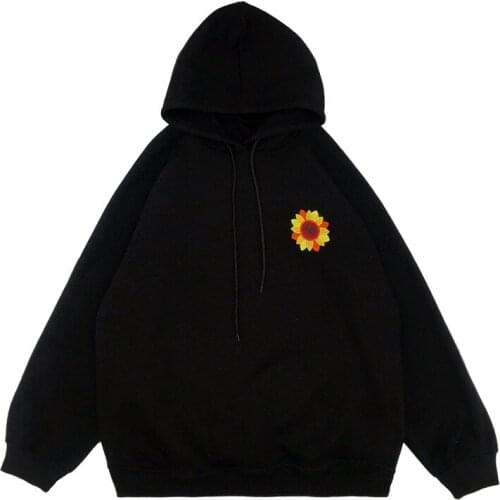 Harajuku Sunflower Embroidery Hoodie Women Vintage Man Hoodie Loose Hooded Pullover Oversize Hoodie Autumn Hoodie Cotton