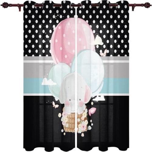 Elephant Balloon Watercolor Kitchen Curtain Kids Bedroom Living Room Balcony French Windows Curtain Fabric Pergola Bathroom