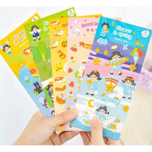 Yoofun 2pcs/pack Kawaii Paper Sticker Cute Girl Lovely Sweet Holiday Label for Scrapbooking Journals Diary Cup Decration DIY