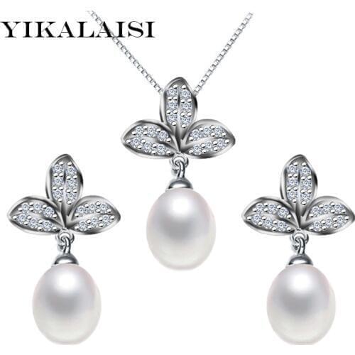 YIKALAISI 925 sterling Silver jewelry For Women Pearl Jewelry Necklace earrings sets Natural freshwater 8-9mmPearl size