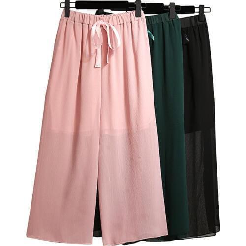 Plus size 5XL Chiffon Wide-leg pants Women 2019 Summer Elastic waist Elegant Casual Pants Double layer Ankle Length Pants G354