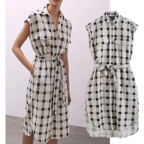 Jenny&Dave Summer Dress Women Vestidos Indie Folk Retro Plaid Sashes Loose Pockets Party Dresses Casual Long Shirt Women Fashion